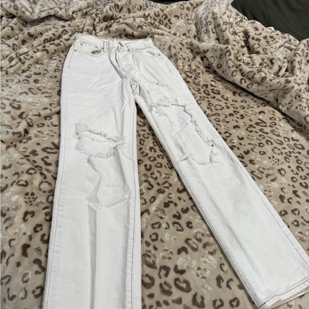 PacSun White Ripped Straight Leg Jeans